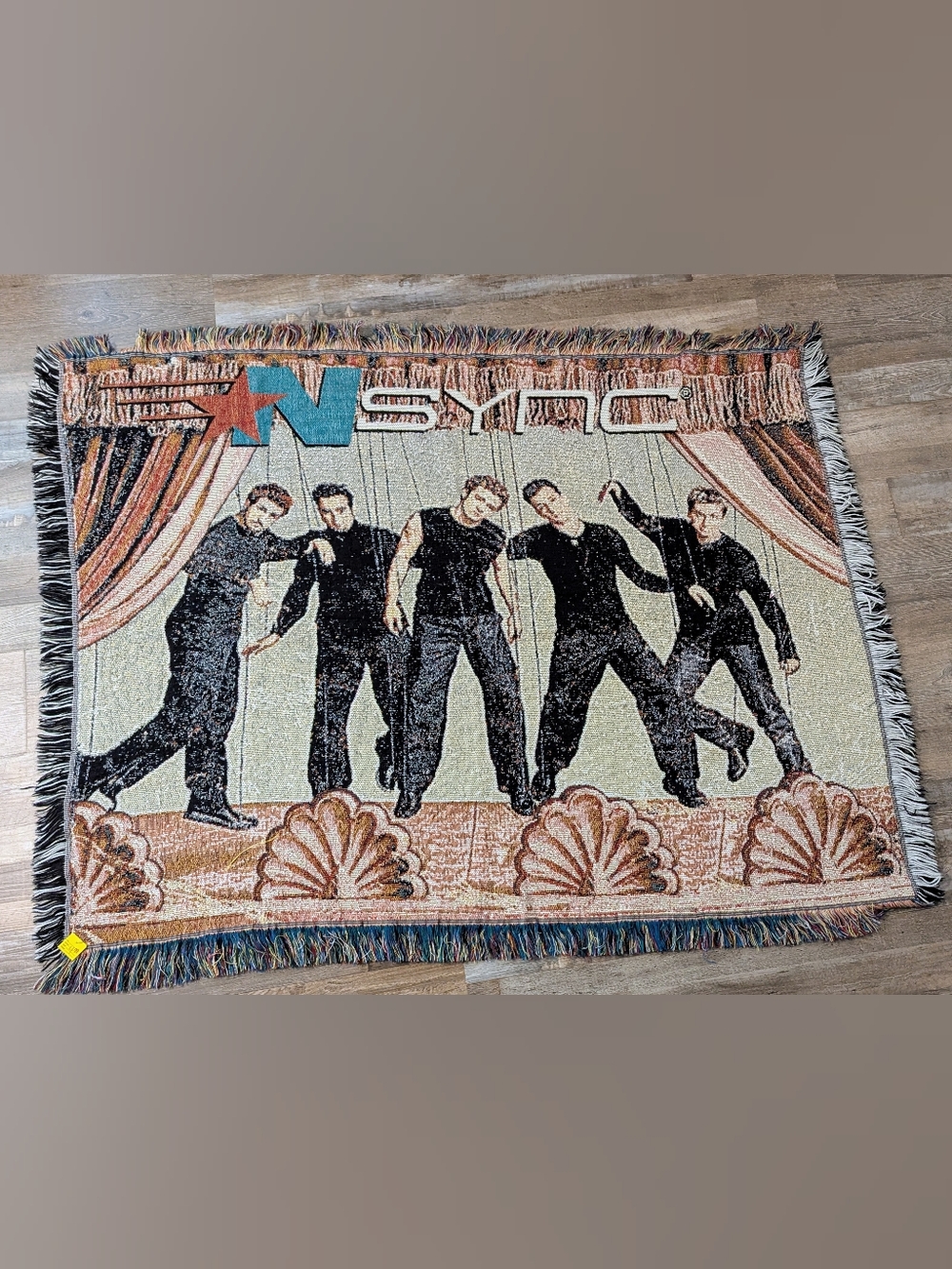 Vintage 90's NSYNC Throw Blanket Woven Tapestry Fringe Boyband 59x43